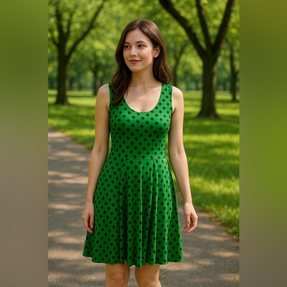 Green Dress with Black Dots Size Medium